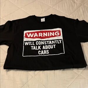 Men’s Black Graphic Tee with Car Warning Print - NWOT size L